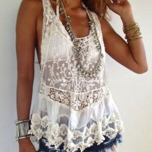 Vivid Importers of NY  White Crochet Lace Racerback Women’s Tank Top Swim Size L